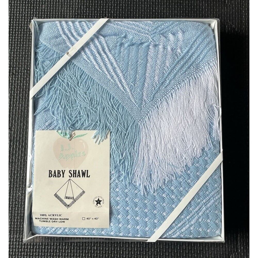 J.J. Apples Baby Shawl Blanket 100% Acrylic Baby Blue 40” X 40”